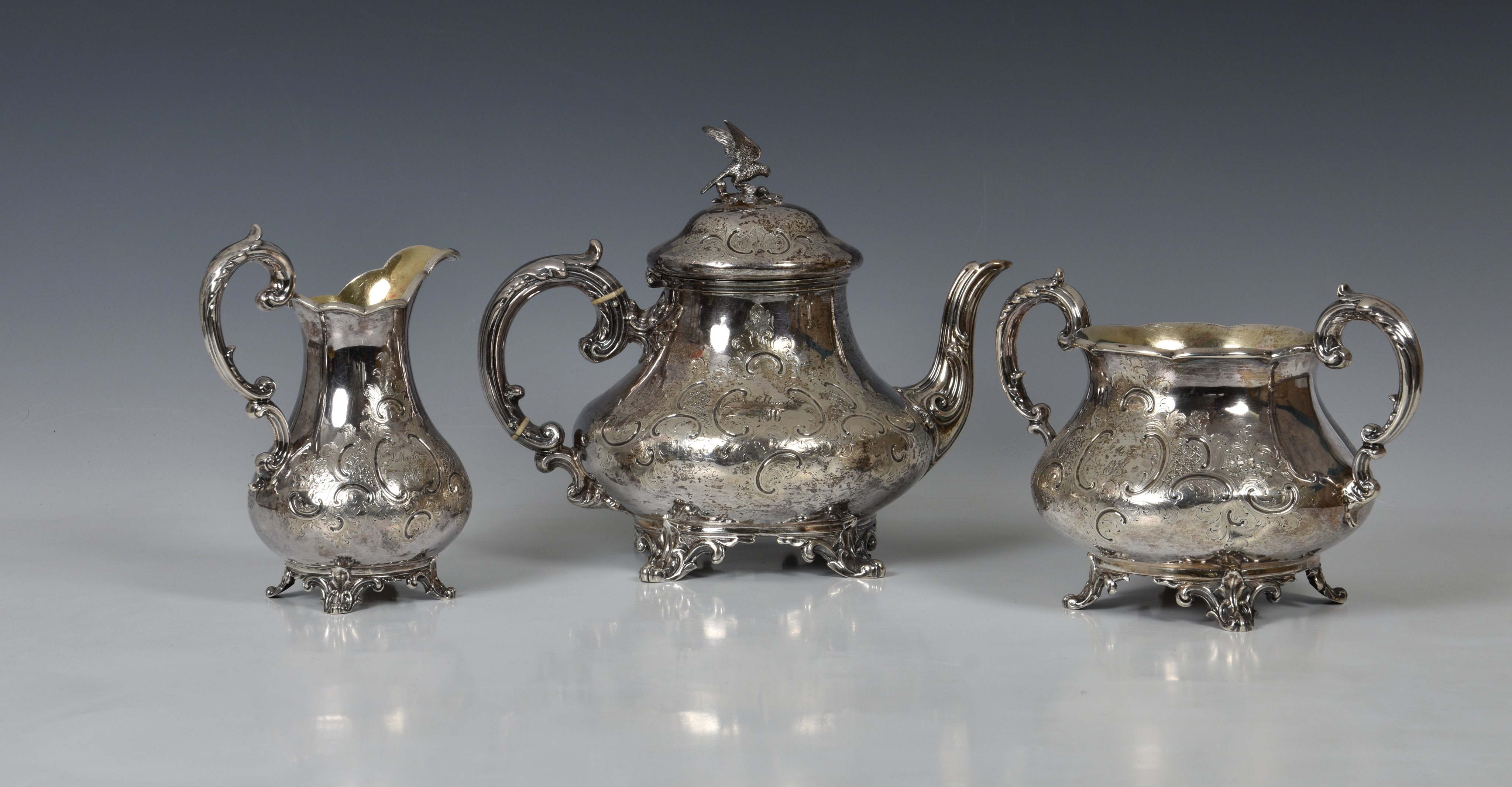 A good quality Victorian silver three piece tea service, Joseph & Albert Savory, London 1865, of