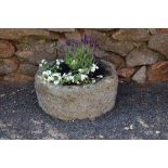 Two circular granite troughs, approx. 20in. (50.8cm.) diameter, 11in. (28cm.) high. (2). *