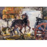 Edmund Blampied R.E. (Jersey, 1886-1966), 'Off to Work'. * oil on hardboard, signed lower centre '