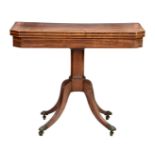 A George III mahogany card table, the top with clipped corners and triple cross banding of