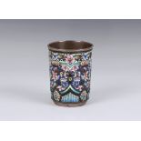 A 19th century Russian silver and cloisonné enamel hand decorated beaker (charka), of slightly