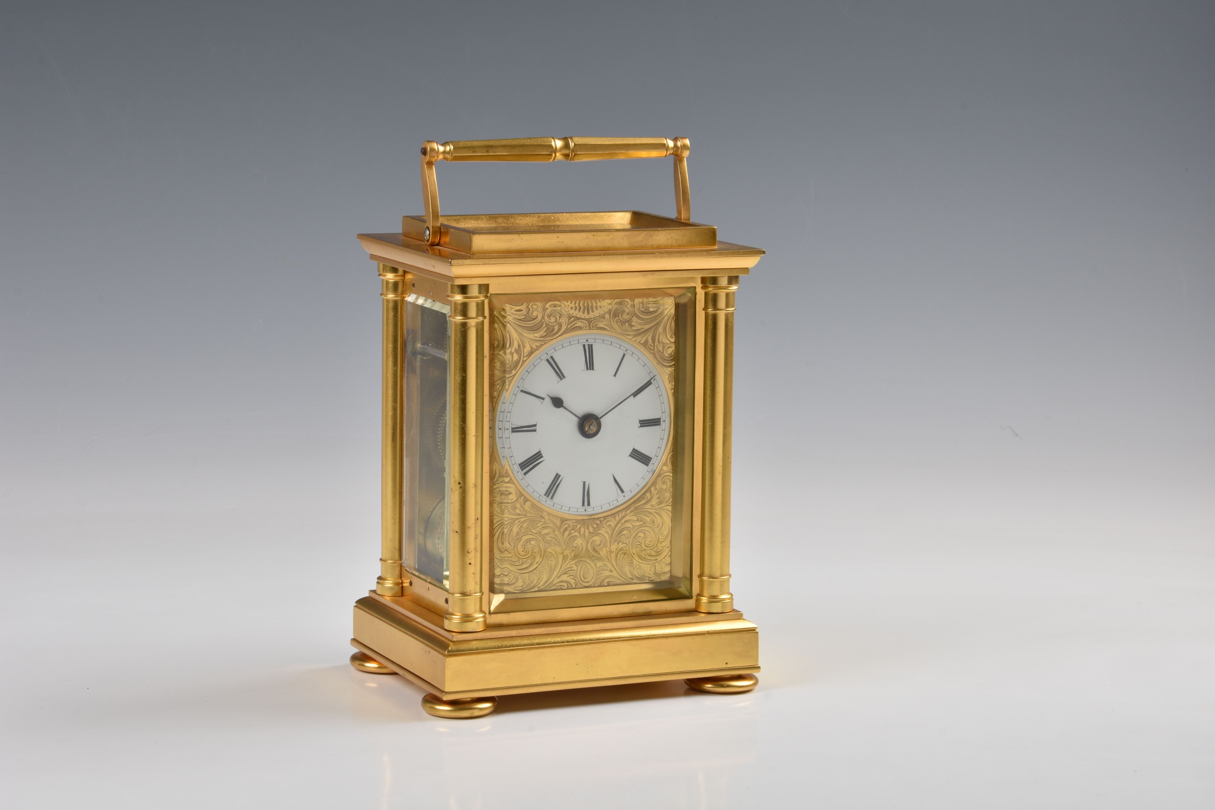 A fine English gilt brass double fusee carriage clock with hour strike, mid-19th century,