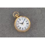 An 18ct gold cased open face fob watch, Continental, marked '18K', gilt fob wind lever movement,