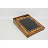 A Victorian walnut writing slope, rectangular, with black gilt tooled leather, 13¾ x 9¼ x 6in. (35 x