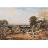 John Robertson Reid RI, ROI (Scottish, 1851-1926), Farm workers in a Landscape. watercolour,
