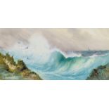 J. Legrener (French, late 19th century), Waves crashing on the Coast watercolour, signed lower