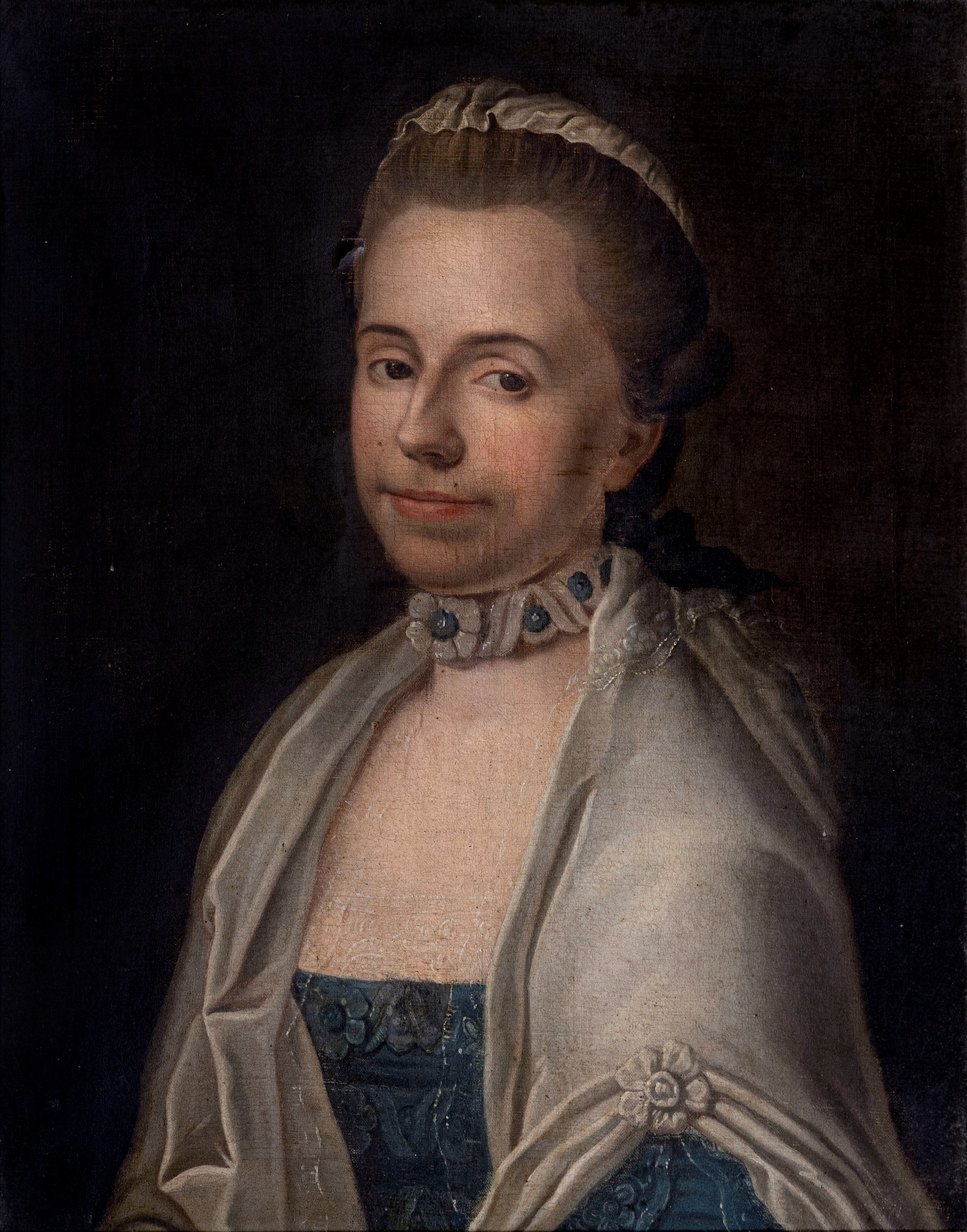 Circle of Henry Pickering (British, fl.1740-1771), Portrait of a Woman in a Blue Dress. oil on