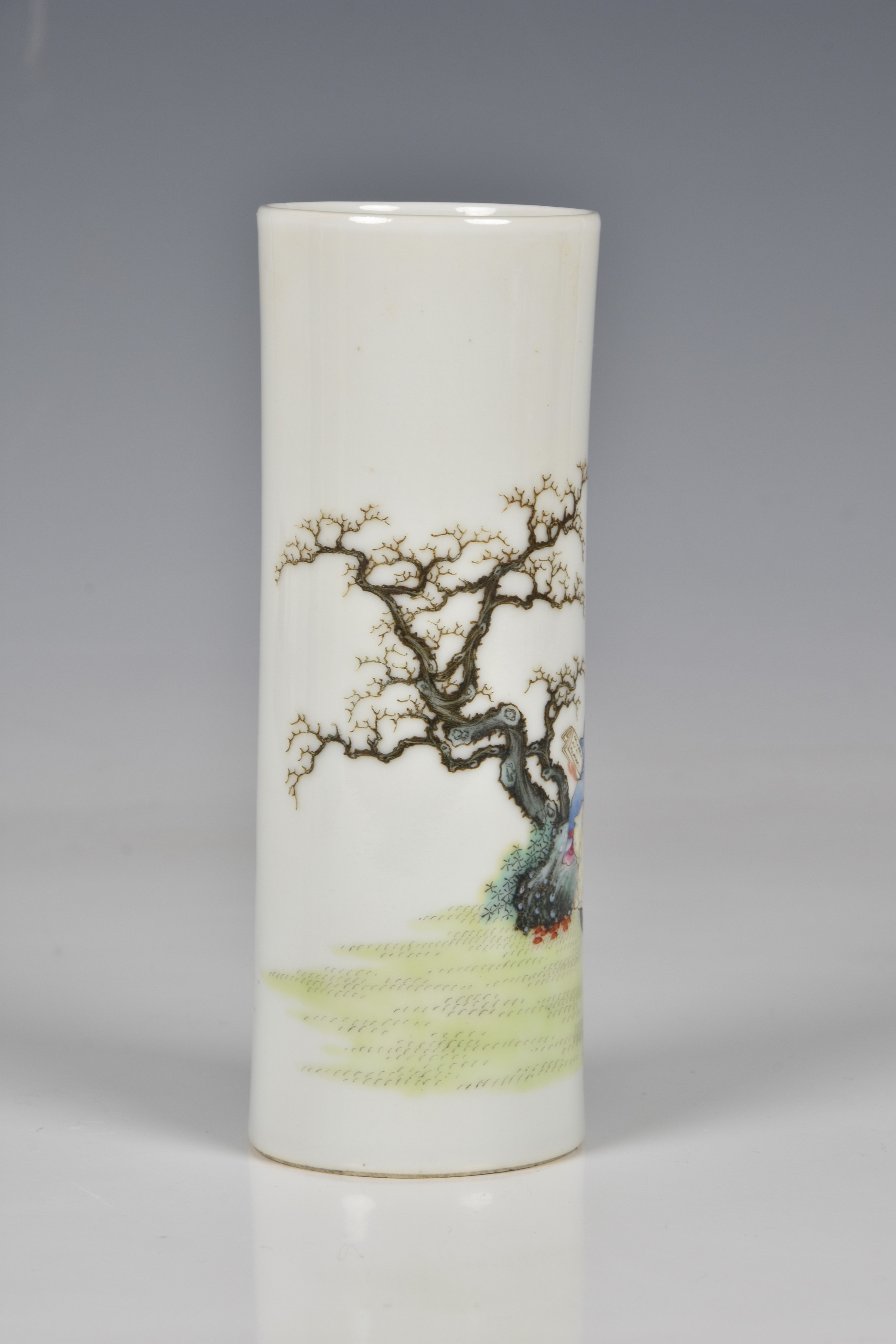 A finely enamelled Chinese famille rose porcelain sleeve vase or brush pot, blue enamelled - Image 2 of 7