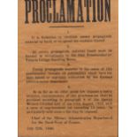 WW2 Channel Islands Occupation interest - a framed 'Proclamation', from the chief of the military