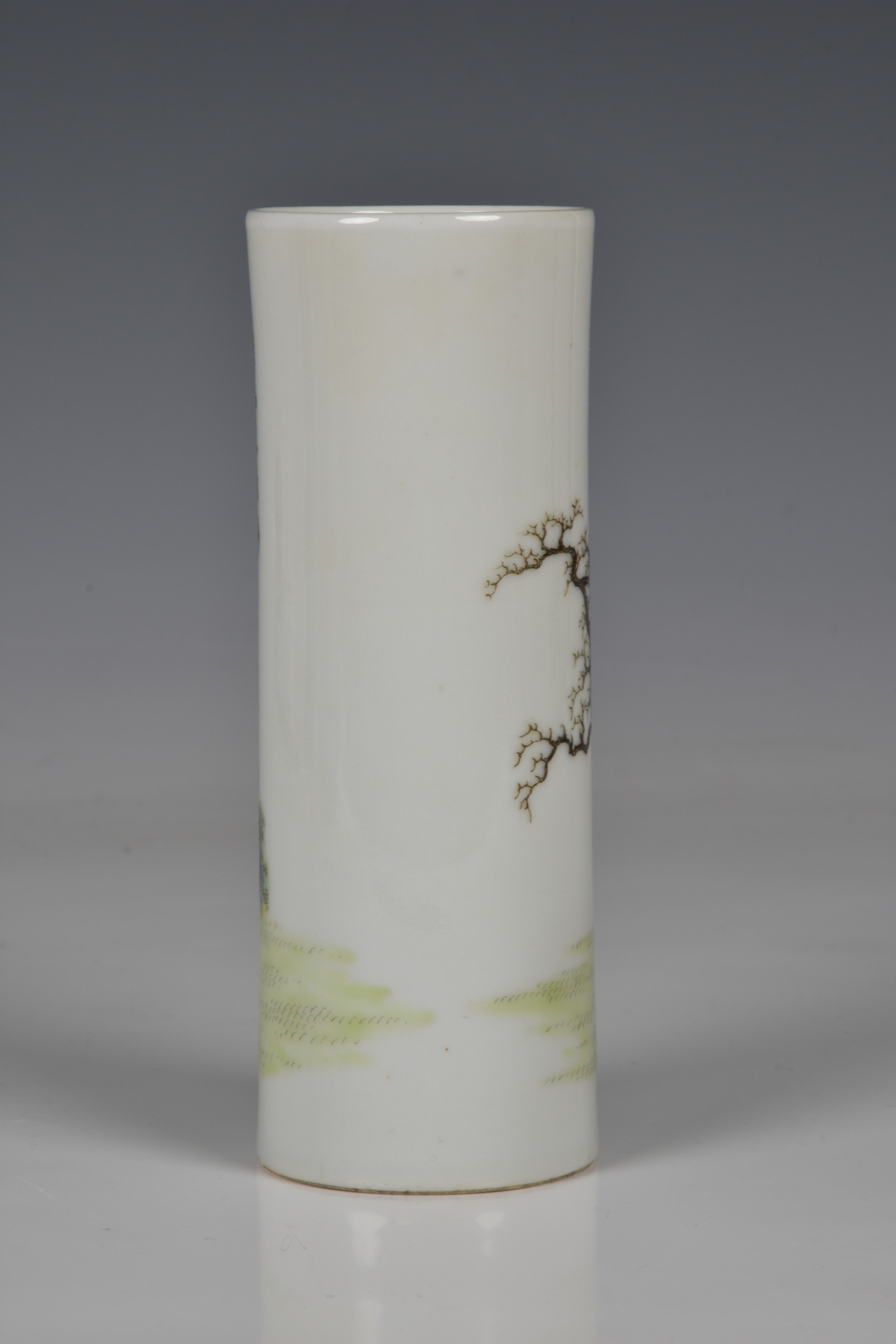 A finely enamelled Chinese famille rose porcelain sleeve vase or brush pot, blue enamelled - Image 4 of 7