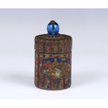 A Chinese enamelled brass lidded box, probably late 19th / early 20th century, marked 'China' to