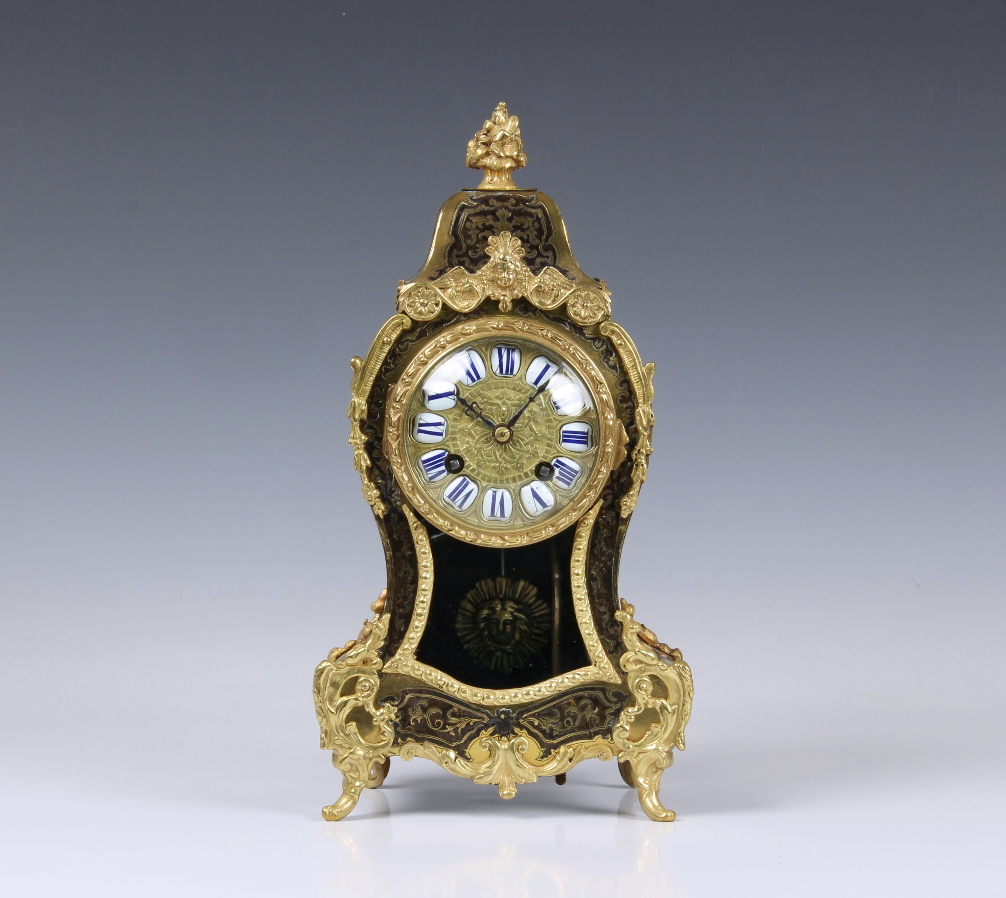 A Japy Freres Boulle decorated mantel clock, French, late 19th century, the signed, twin train