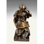 After Henri Louis Levasseur (1853-1934), a brown patinated bronze figure of a philosopher, sitting