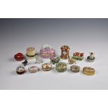 A group of enamel and porcelain trinket boxes, including Halcyon Days, Crummles and Limoges,