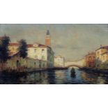 P. Musin (French, 20th century), Venetian Canal with the Campanile. oil on panel, signed lower