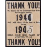 Jersey and Channel Islands WW2 Occupation interest, a framed poster thanking customers for their