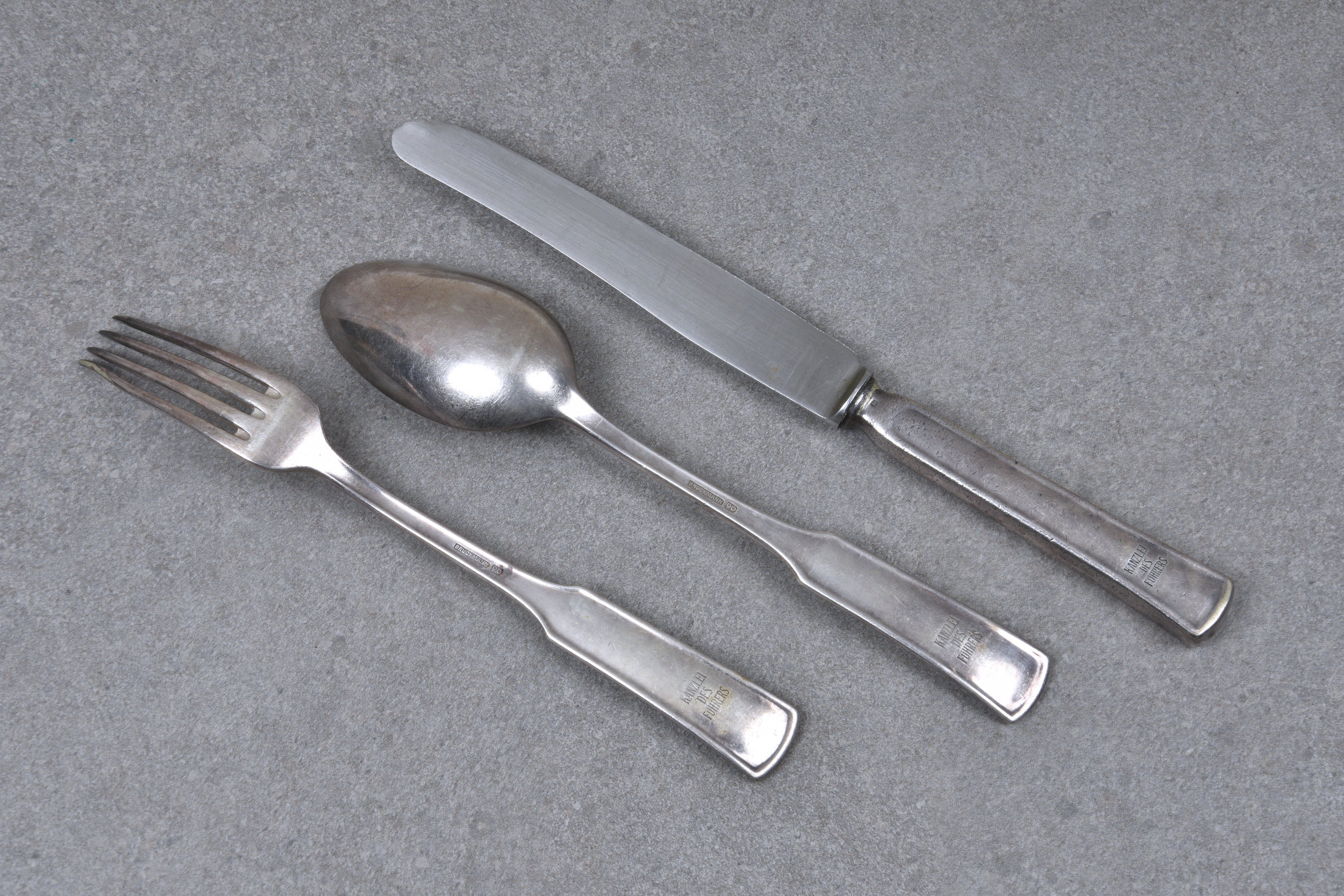 World War Two German interest - A rare silver plate trio of flatware "KANZLEI DES FUHRERS", - Image 2 of 2