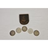 A leather pouch containing five silver Jersey Eisteddfod medals, William James Dingley,