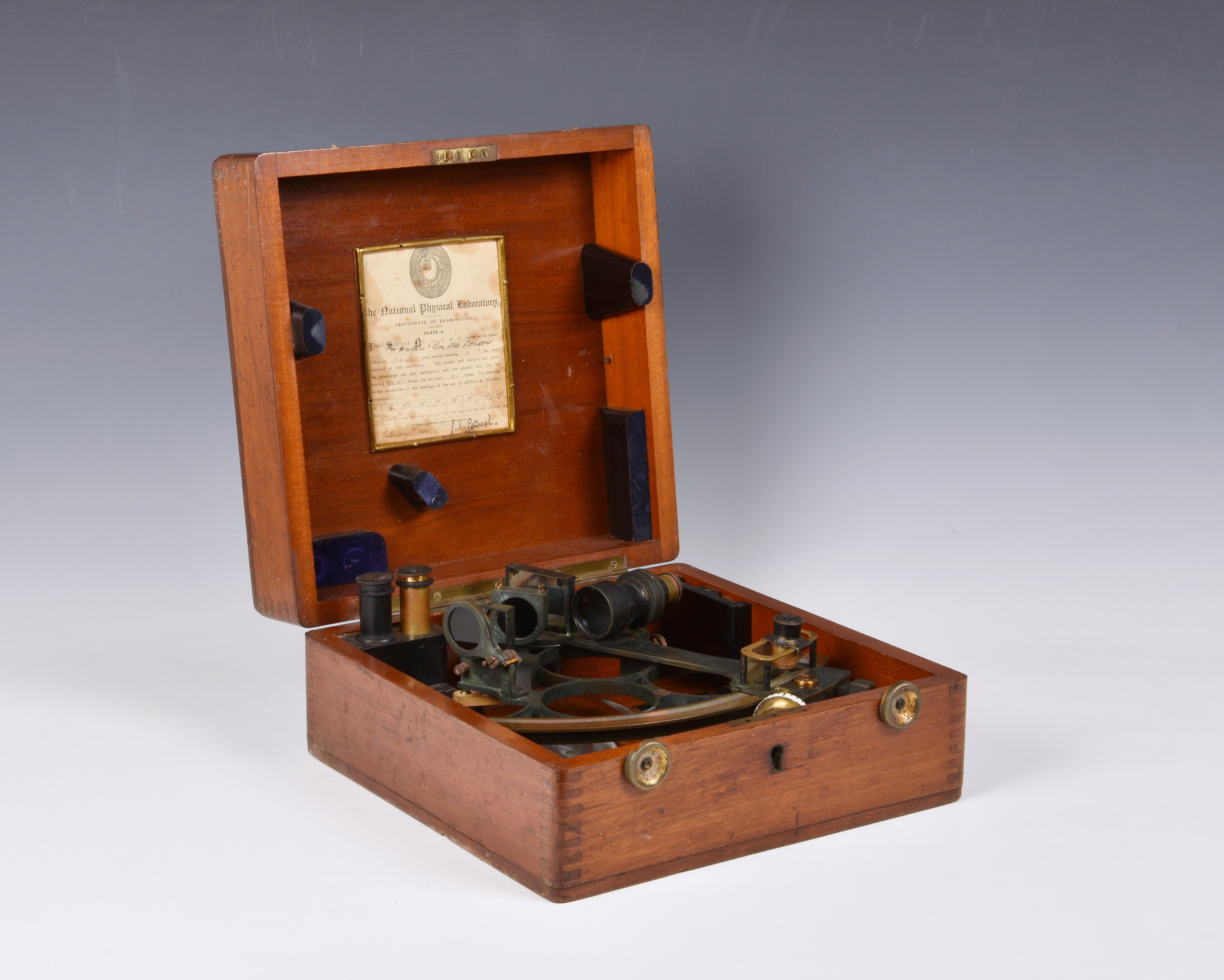 A mahogany cased Sextant by H. Hughes & Son Ltd, early 20th century, no. 13442, signed H. Hughes &