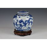 A Chinese blue and white porcelain ginger jar, 20th century, oainted with a parade of children in