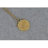 A 1913 gold half sovereign pendant necklace, the half sovereign in a removable 9ct pendant mount, on