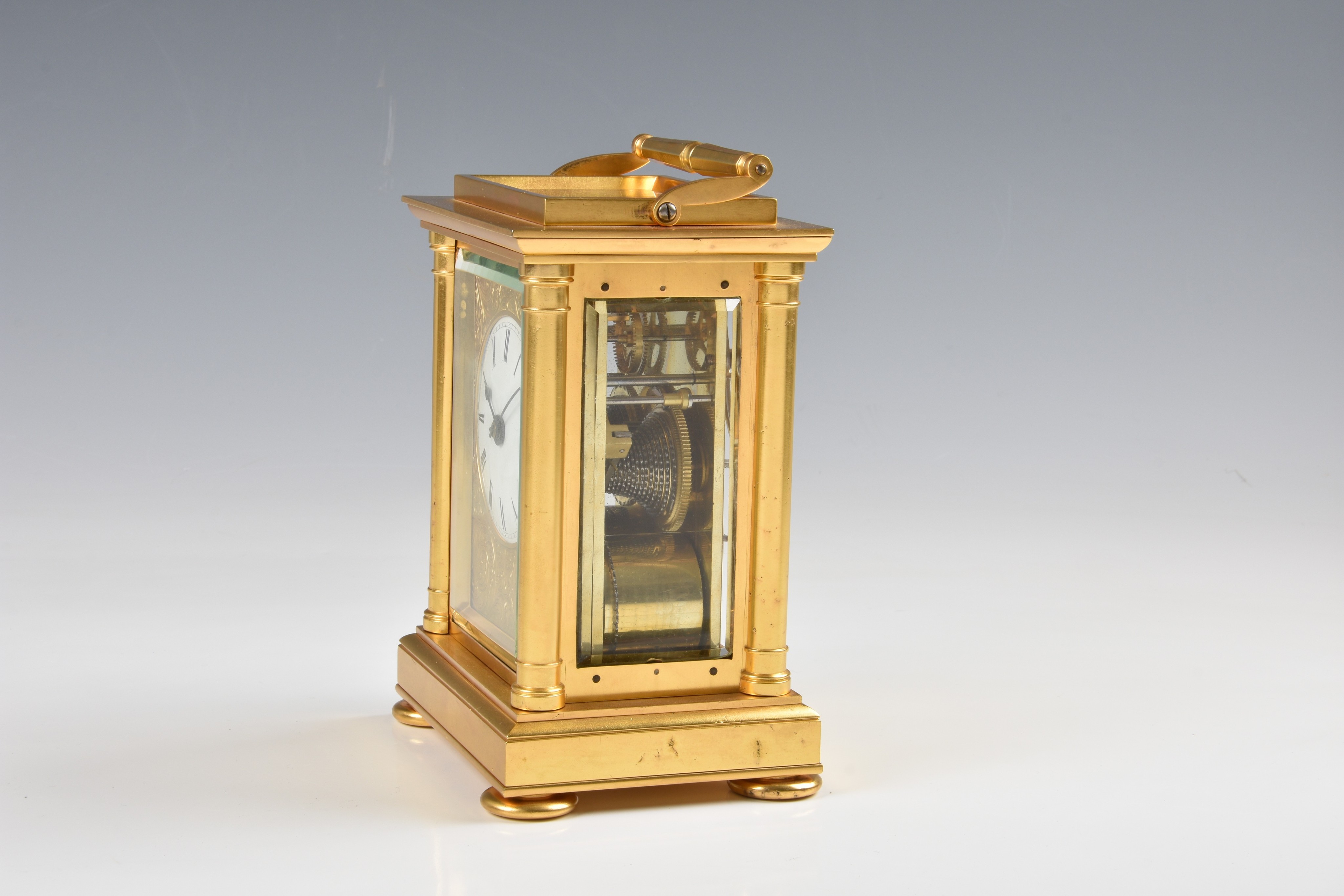 A fine English gilt brass double fusee carriage clock with hour strike, mid-19th century, - Image 5 of 10