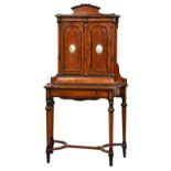 A fine Victorian amboyna, burr walnut, ebonised, parcel gilt and boxwood string inlaid side cabinet,