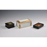 Two Russian black lacquered boxes, late 20th century, one of square form, signed and inscribed, 3½