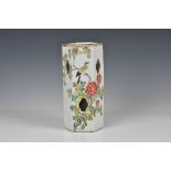 A Chinese porcelain famille rose hat stand, early 20th century, of reticulated, hexagonal form,