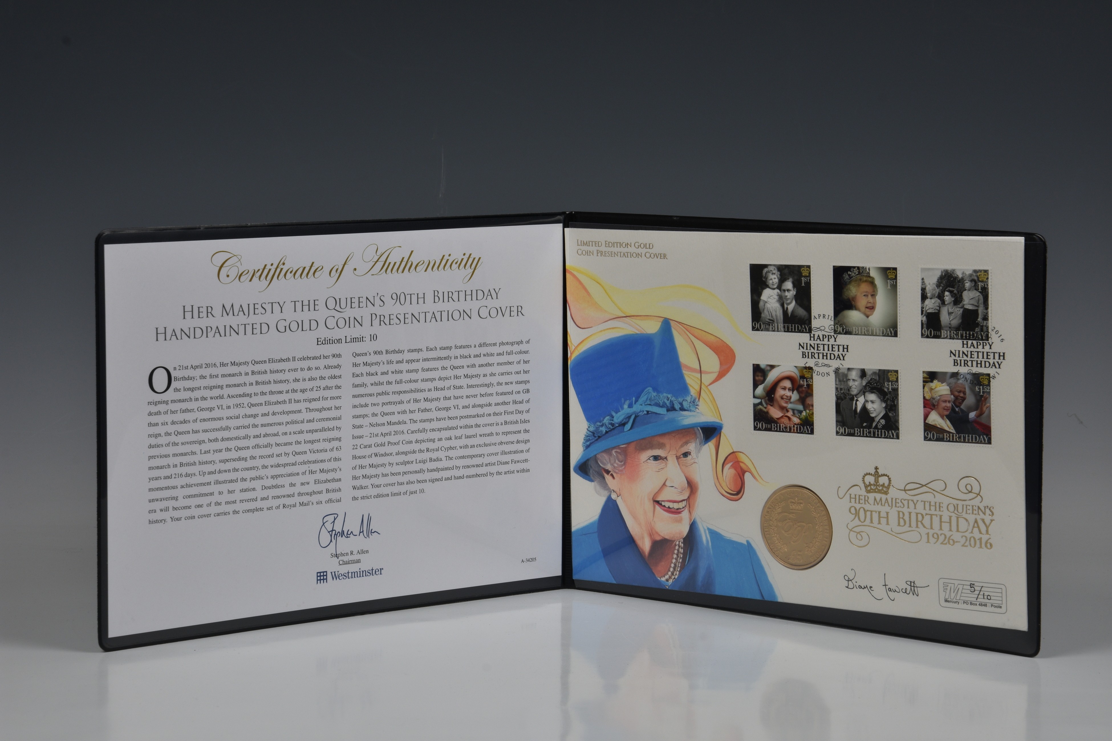 Her Majesty The Queen's 90th Birthday gold coin presentation cover, issued by Guernsey in 2016, - Image 2 of 2