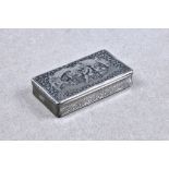 A Continental silver niello snuff box, of rectangular form, indistinct marks to inner lip, the lid