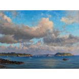 Charles Coker (British, 1918-2000), 'Evening light over the islands'. * oil on Daler-Rowney canvas