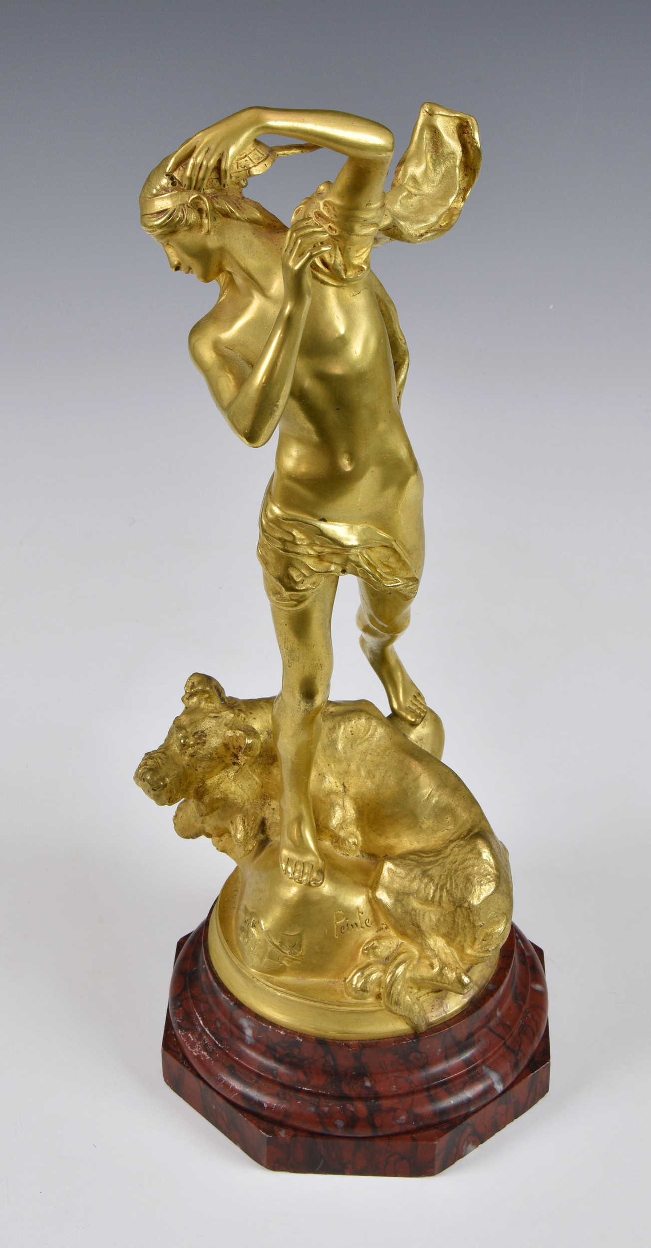 After Henri Peinte (French, 1845-1912), A gilt bronze figure of Orpheus holding a harp with