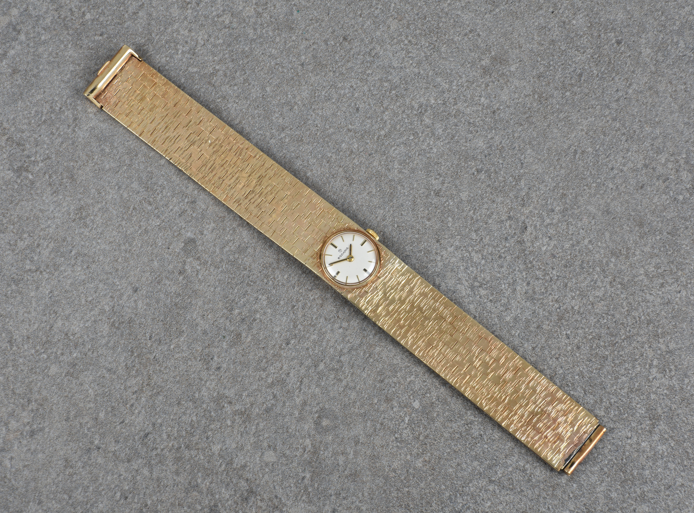 A vintage 9ct gold ladies Rodania manual wind bracelet watch, hallmarked London 1969, the