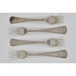 A set of four Dutch silver forks, having thread design to stems and turned out tines, probably