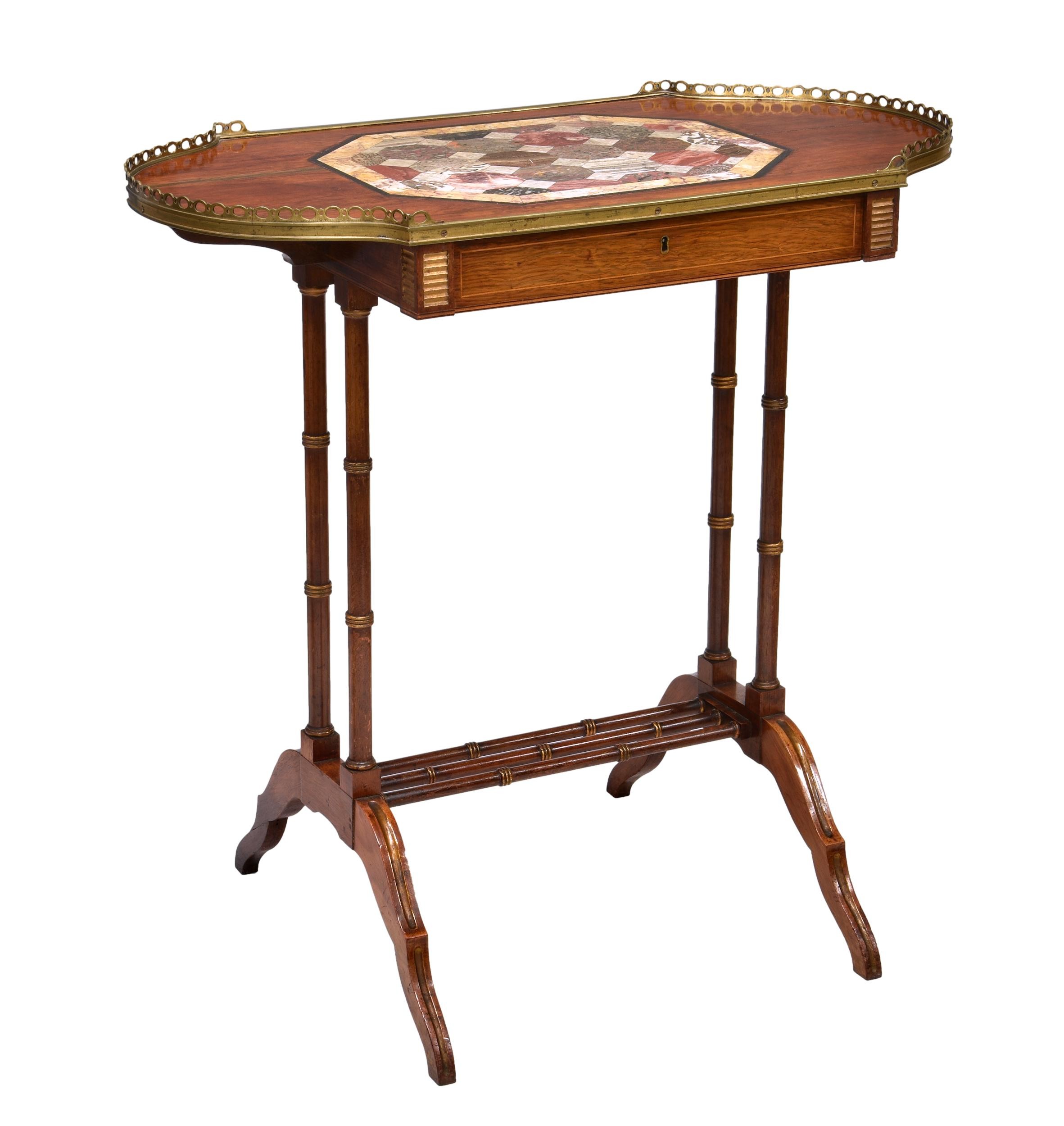 A Regency rosewood, parcel gilt and specimen marble occasional table in the manner of John McLean,