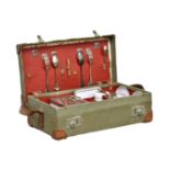 A vintage cased picnic set, mid-century, with some cutlery and other fittings, 21 x 11½ x 6in. (55.9
