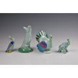 Four Herend porcelain bird and animals figures, in green Vieux Herend (VHV), comprising a Turkey,