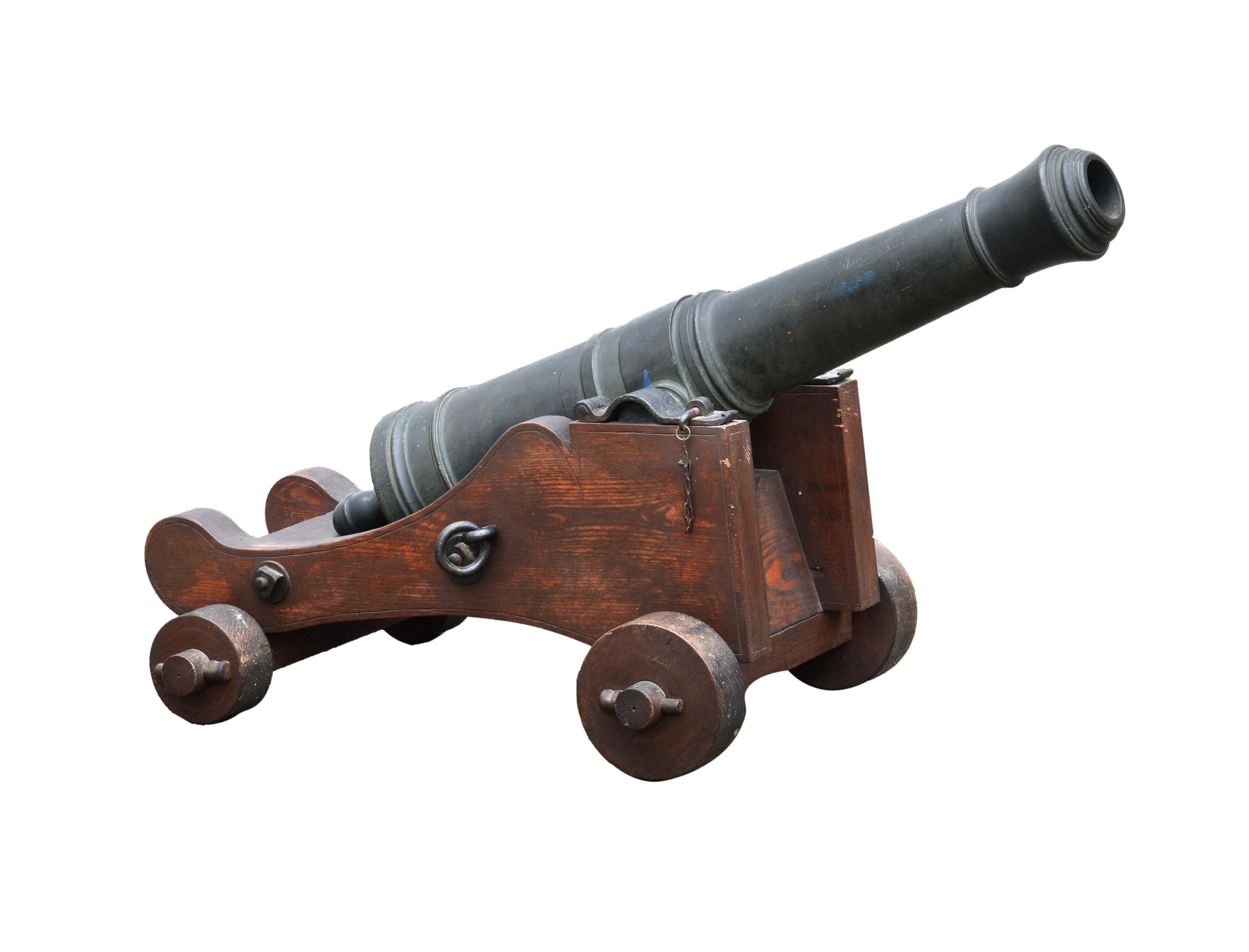 A Georgian bronze signal cannon, approximate bore diameter of 2in, the five-stage barrel with raised