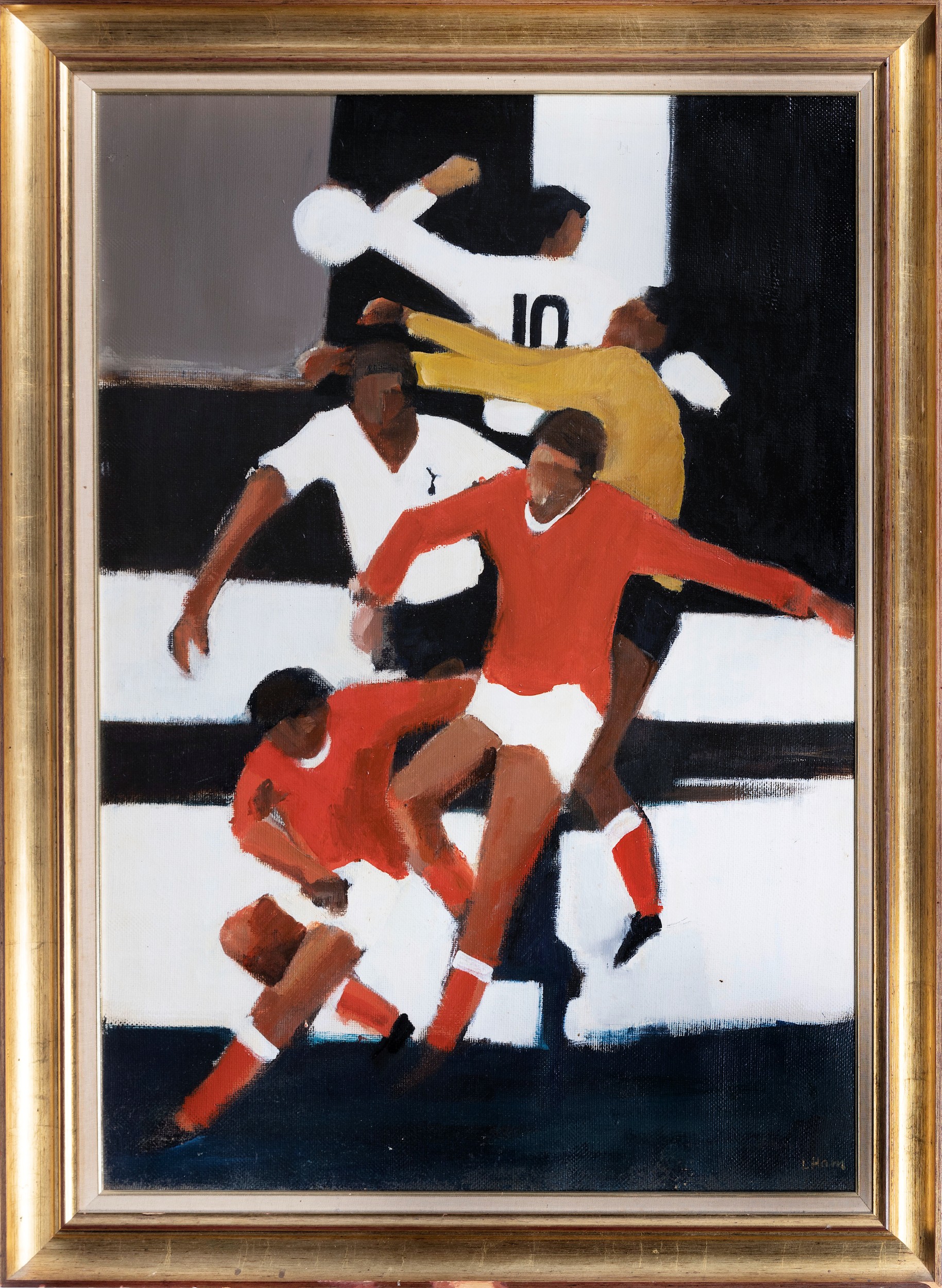 Larry Ham (British, 1933-2007), Footballers. oil on canvas, signed 'L Ham' lower right, plain gilt - Image 2 of 2