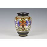 A Gouda art pottery vase, mid-20th century, shape 564, painted factory marks to base, ovoid form,