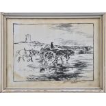 Edmund Blampied R.E., R.B.A. (Jersey, 1886-1966), Vraicing off a Martello Tower, Jersey, lithograph,