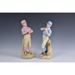 A rare pair of German Heubach biscuit porcelain figures of baseball players, c.1890, the batter