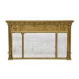 A Victorian triple plate giltwood overmantel mirror, in the George III style, the flared, ball set