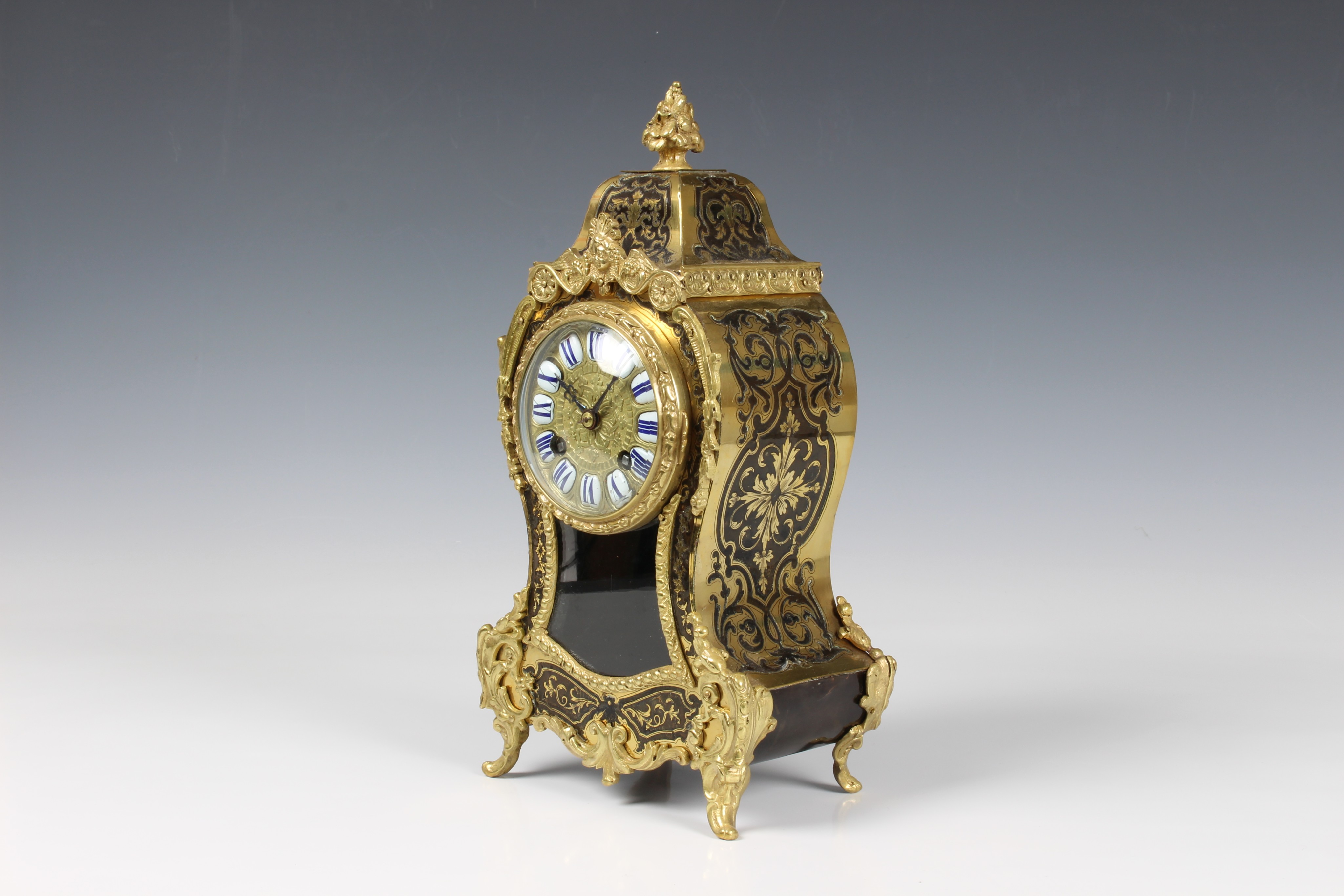 A Japy Freres Boulle decorated mantel clock, French, late 19th century, the signed, twin train - Image 3 of 5