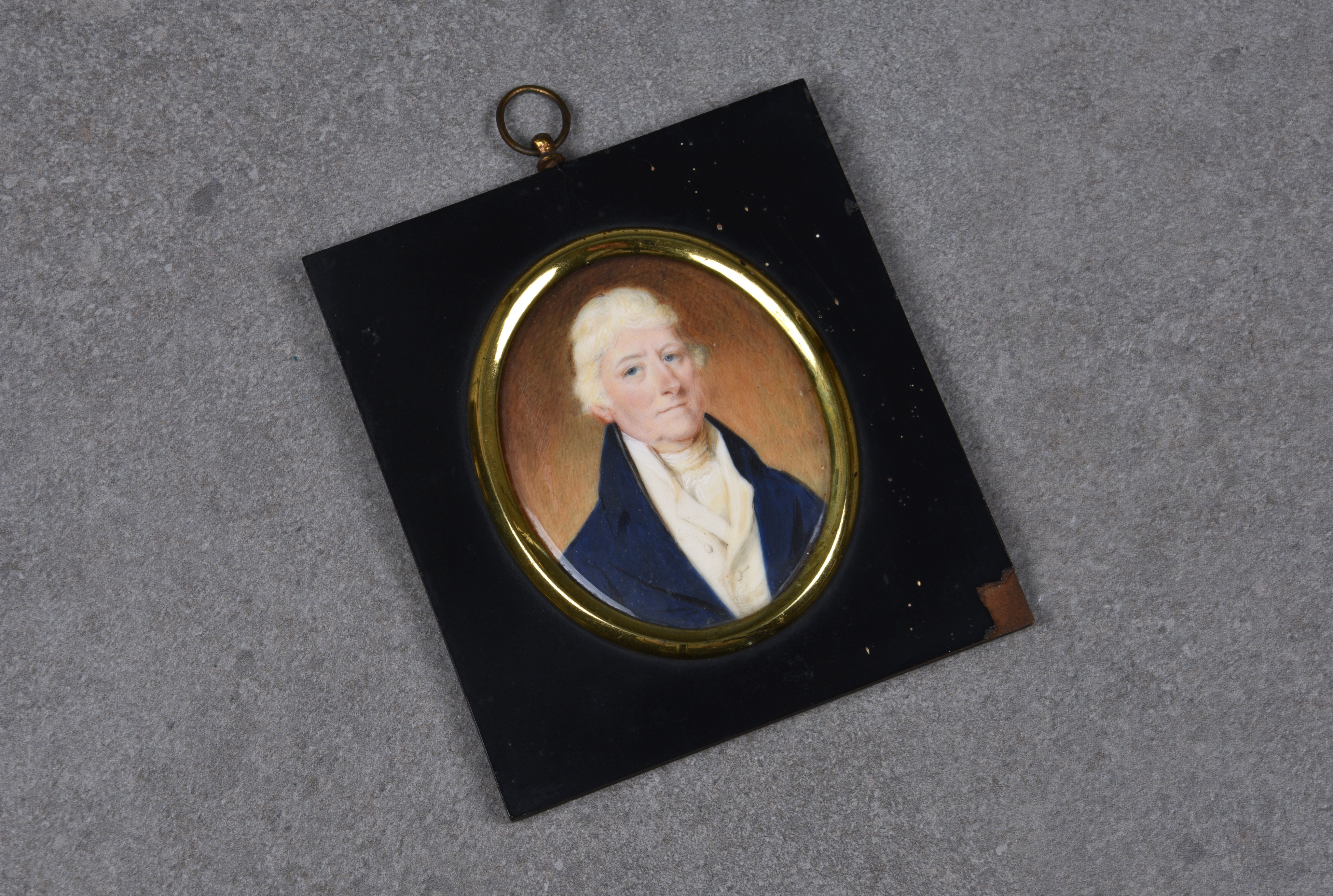 English School, early 19th century, Oval Portrait Miniature of a Gentleman in a blue coat,