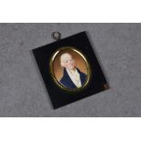 English School, early 19th century, Oval Portrait Miniature of a Gentleman in a blue coat,