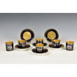 De Sausmarez family interest - Set of six G. Asch of Tours porcelain coffee cans and saucers, the