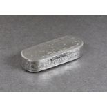A Victorian silver snuff box, George Unite, Birmingham, 1875, of elongated oval form, engraved