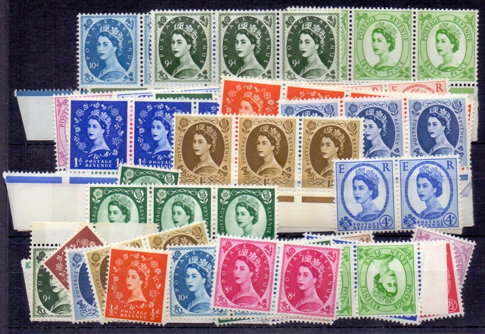 GREAT BRITAIN STAMPS : Stock card of mint Wildings many in multiples.